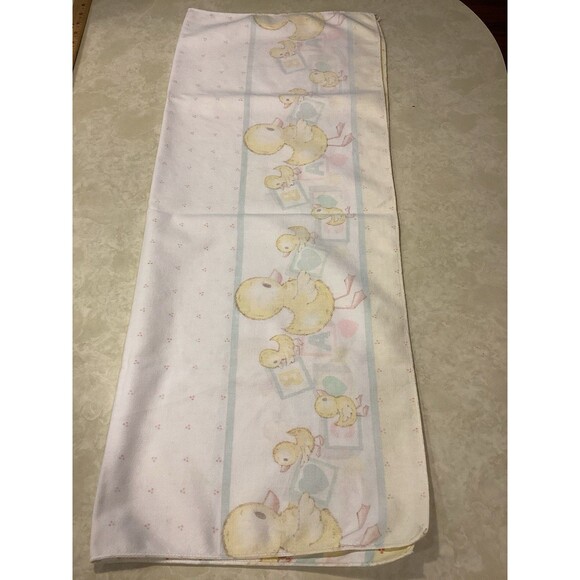 Vtg Riegel Mother Baby Duck Blocks Hearts Blanket White Blue Yellow Pink 27x34 - Picture 10 of 13